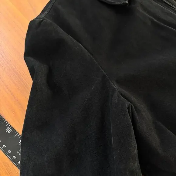 Vintage 90s Distressed Black Suede Leather Bomber Jacket Quilted Lining No Size - Picture 12 of 16